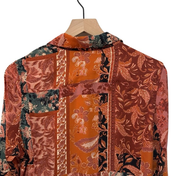 Alex & Lili Floral Patchwork Button Down Blouse Long Sleeve Career Office Large - Picture 7 of 15